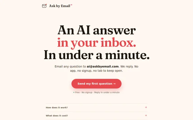 Askbyemail.com – Send an email, get AI answer or summary (no signup)