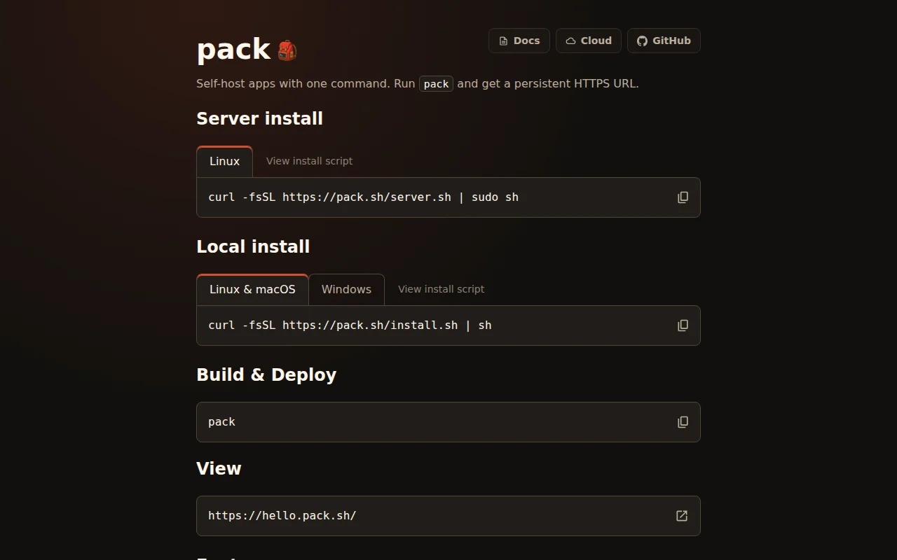 Pack.sh – Self-host single-file apps