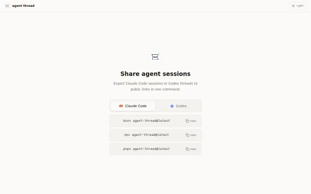 Agent threads – Share Claude Code and Codex sessions as public links