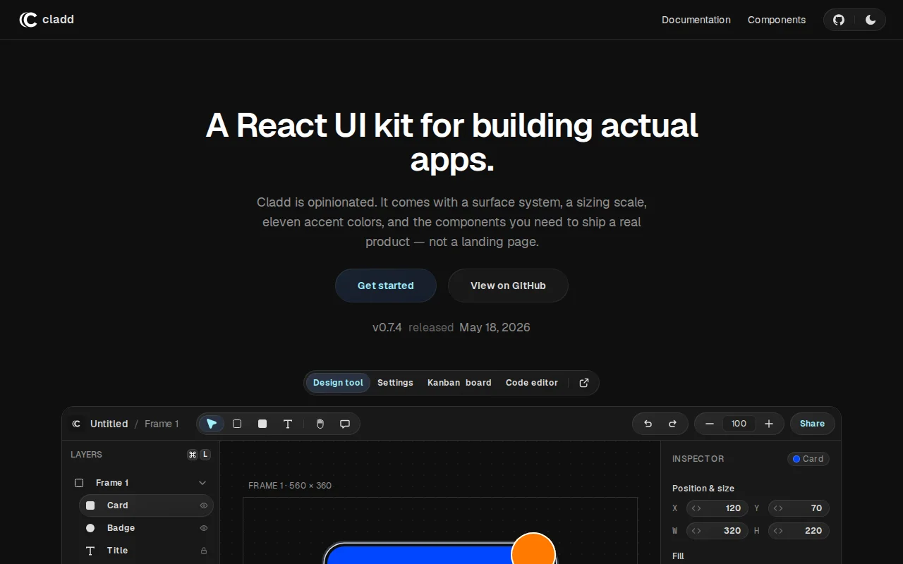 Cladd – React UI kit for editors, dashboards, and dense app UIs