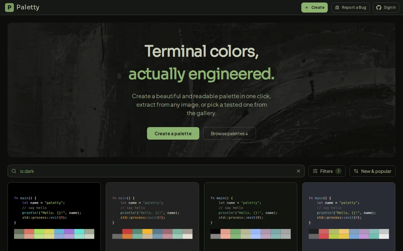 Paletty – 800 curated terminal themes and a contrast-aware generator