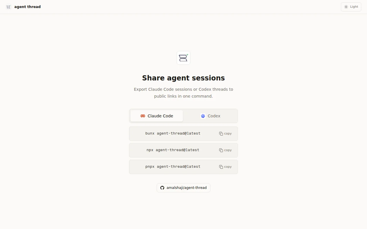 Agent thread – Share claude code and codex sessions as public links