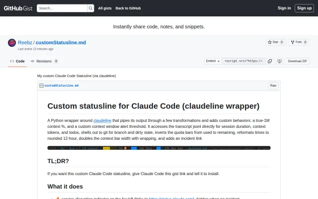 My custom Statusline for Claude Code (Python wrapper around claudeline)