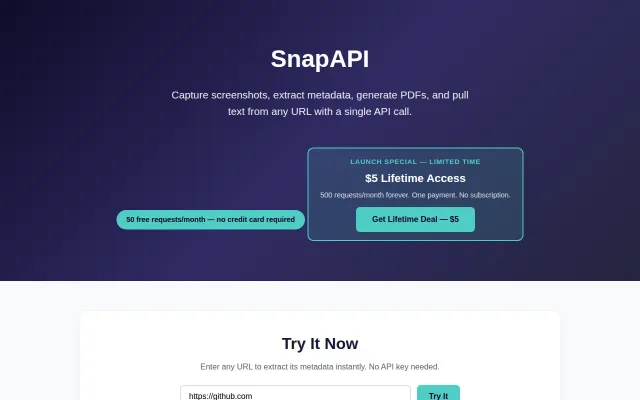 SnapAPI – Screenshot, metadata extraction, and PDF generation API
