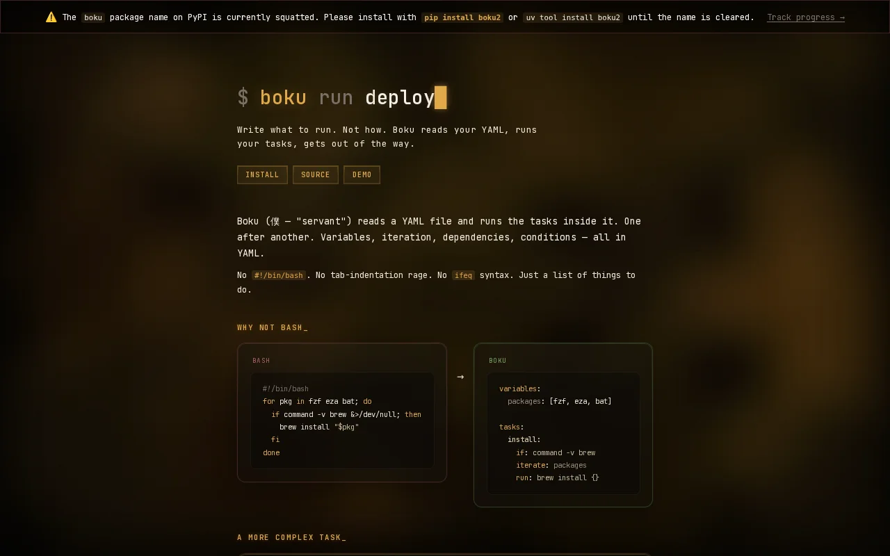 Boku – Simple, sequential YAML task runner to automate the boring stuff