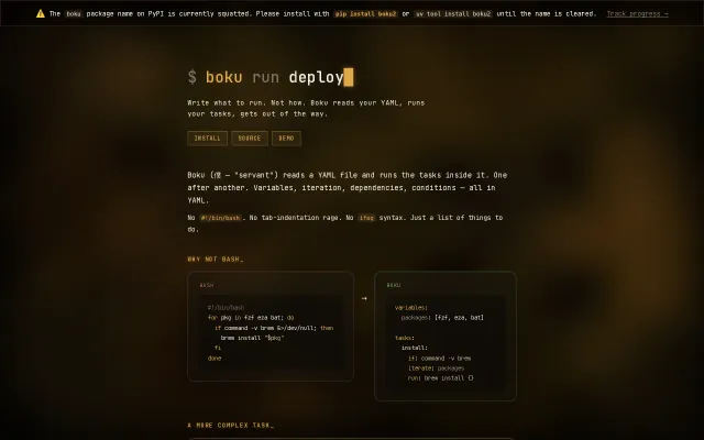 Boku – Simple, sequential YAML task runner to automate the boring stuff