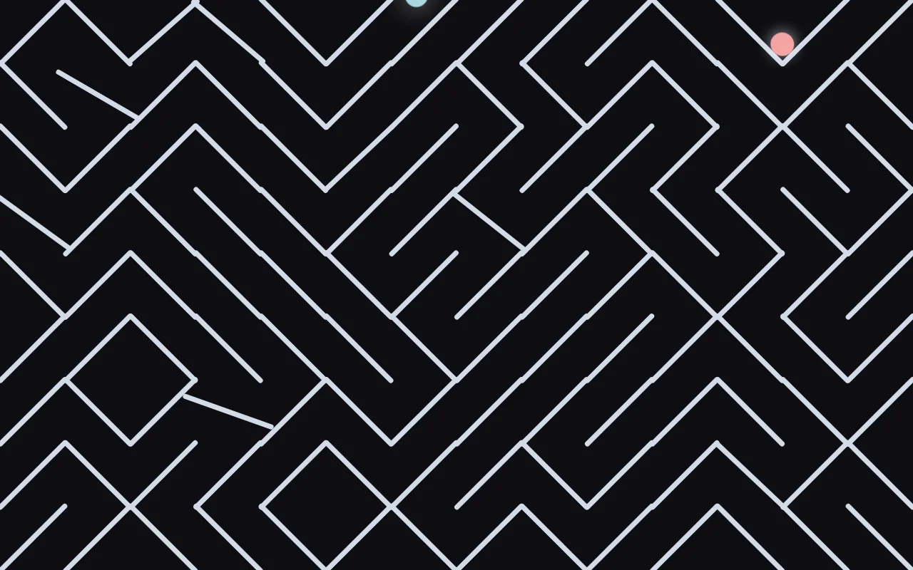 Glowing balls falling through a spinning maze