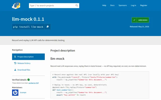 LLM-mock – Record real LLM API responses once, replay them in tests