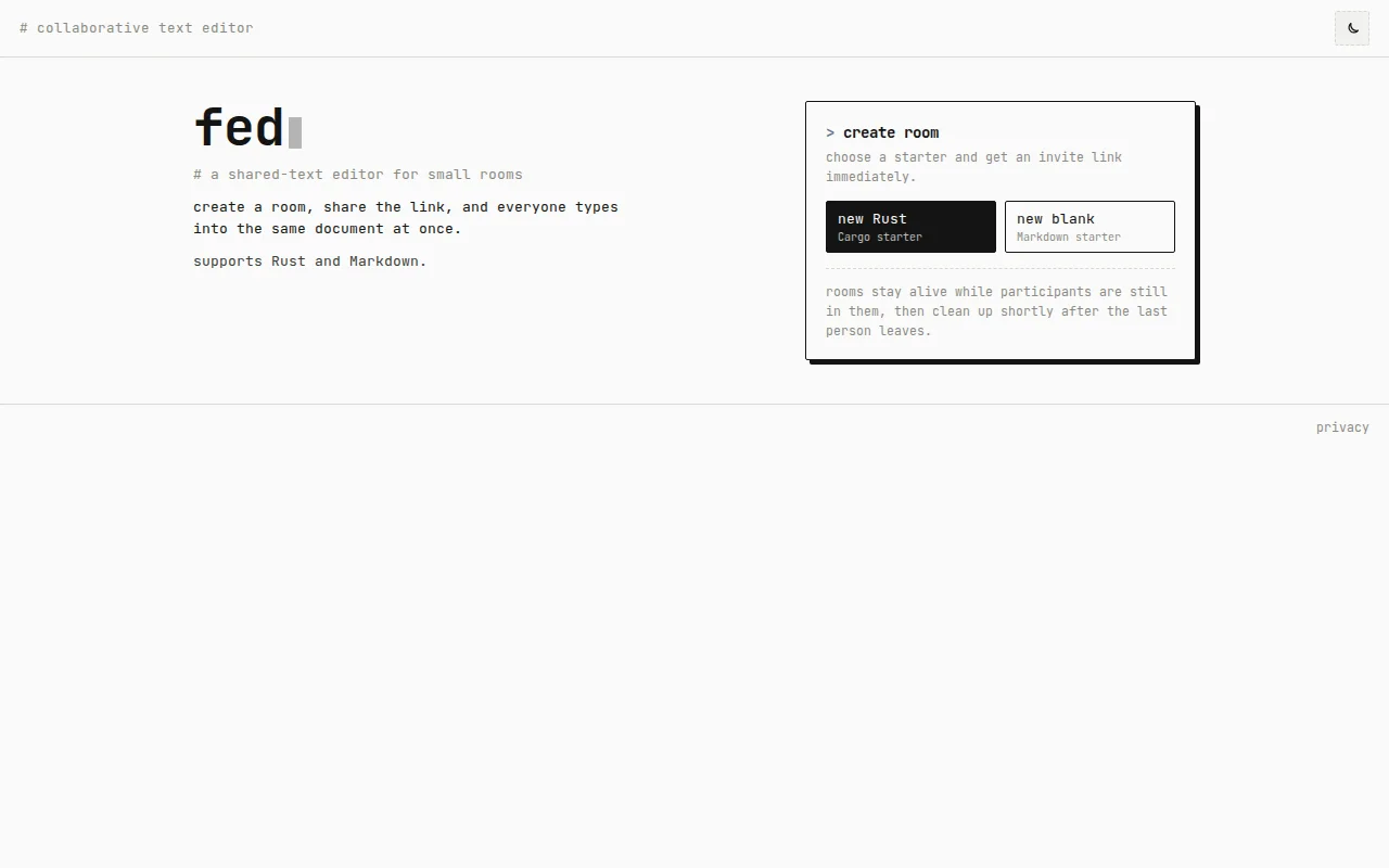 Fed.run – online collaborative Rust IDE and Markdown editor