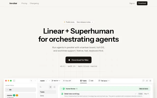 Invoker, an IDE for orchestrating massively parallel agents