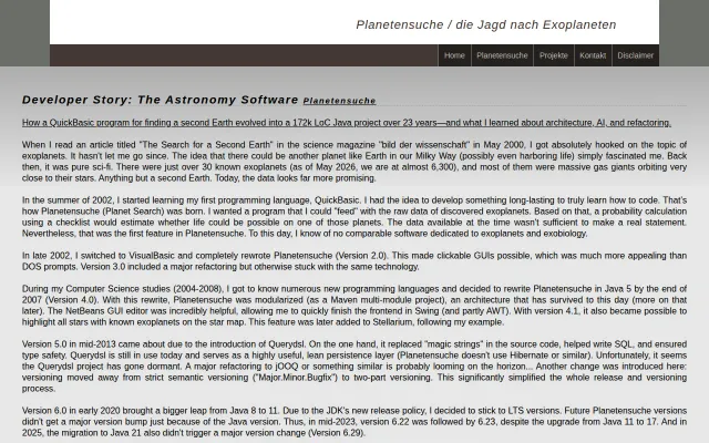 How a Java program for finding a second Earth evolved over 23 years