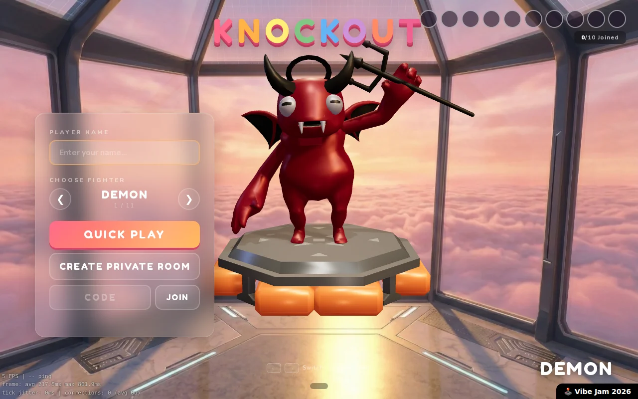 Knockout -A multiplayer 3D browser game built with Three.js