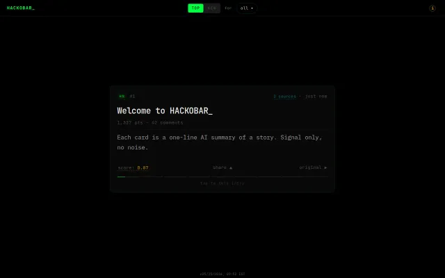 Hackobar – One feed for AI news
