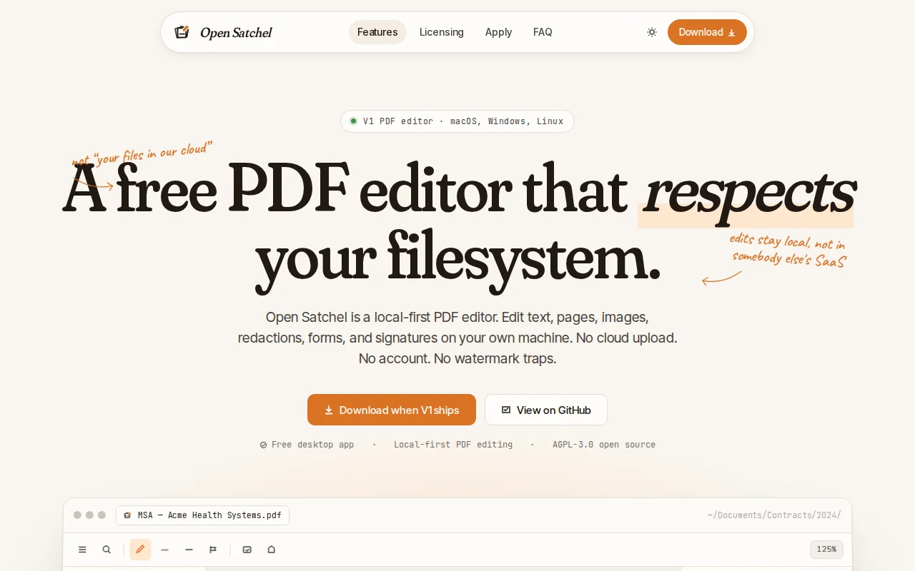 Open Satchel – local-first PDF editor (early)