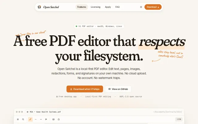 Open Satchel – local-first PDF editor (early)