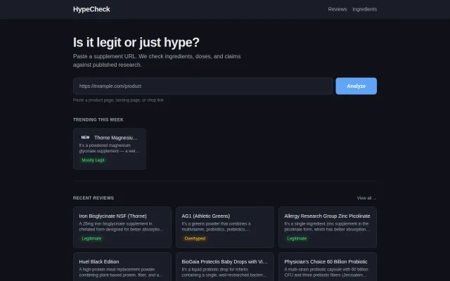 HypeCheck – I built a tool that fact-checks supplement marketing
