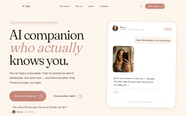 Bae – AI companion built around persistent memory architecture
