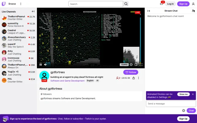 GPTFortress, a 24/7 live-stream playing Dwarf Fortress with GPT-5