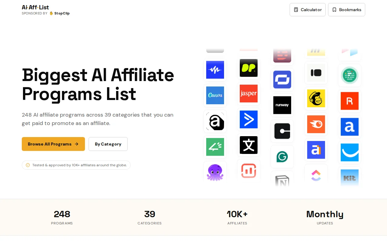 A curated directory of AI affiliate programs, updated monthly