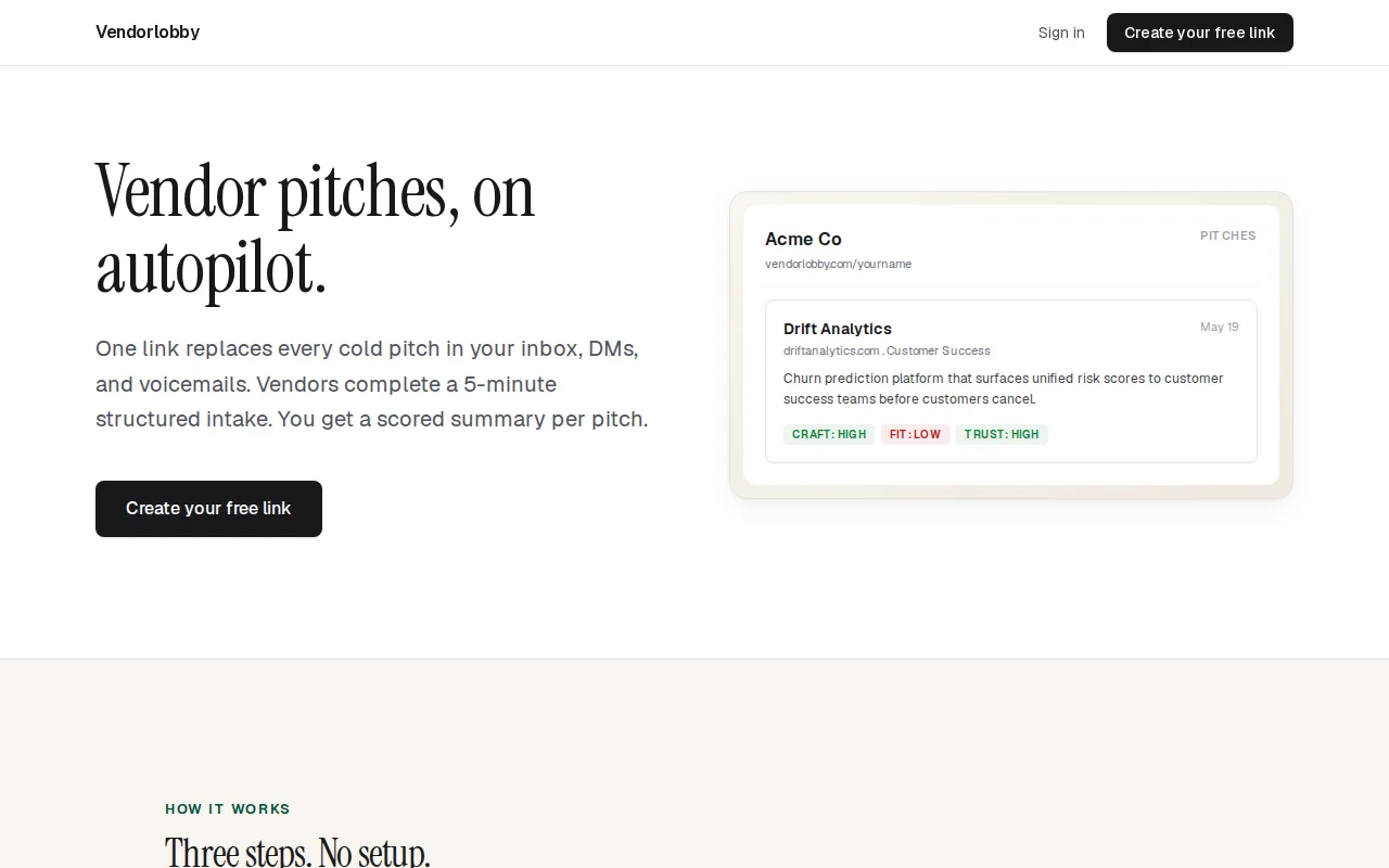 Vendorlobby – AI intake for cold emails, calls, and LinkedIn pitches