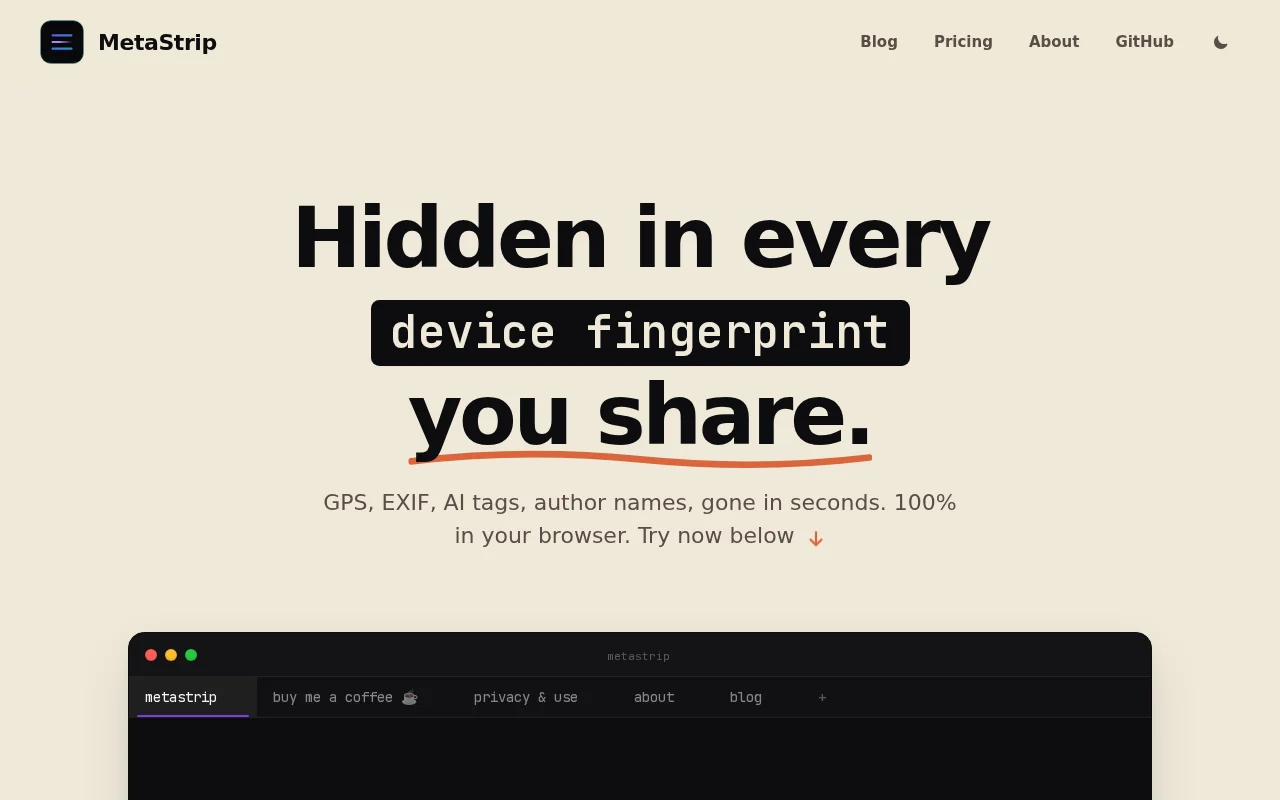 MetaStrip – Client-side metadata removal for photos, video, audio, docs