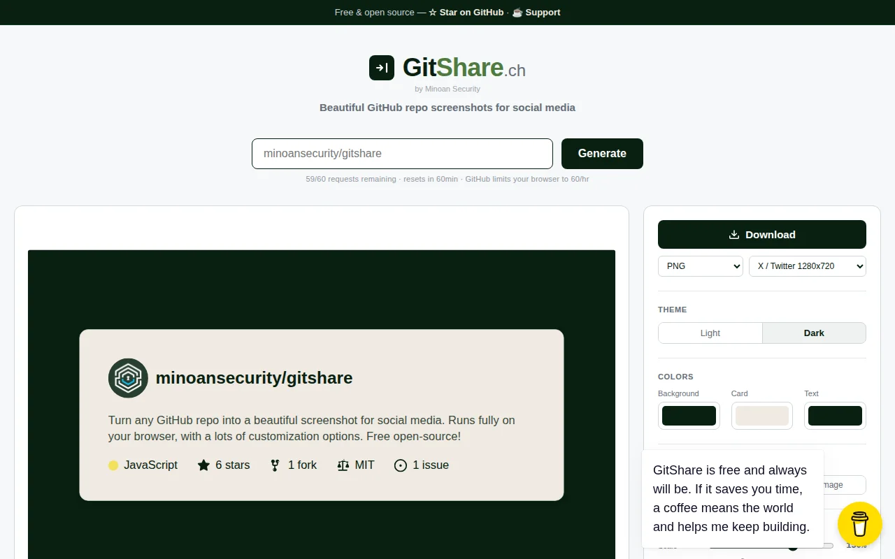 GitShare – Turn GitHub repos into beautiful social media screenshots