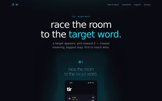 Tir - A live word game based on semantic distance and pairwise elo