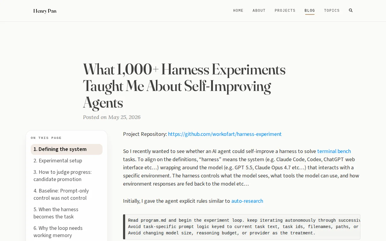 What 1k Harness Experiments Taught Me About Self-Improving Agents