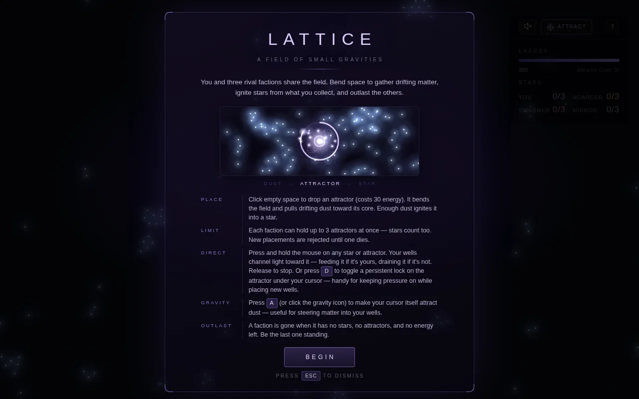 Lattice – place attractors, ignite stars, outlast three AIs