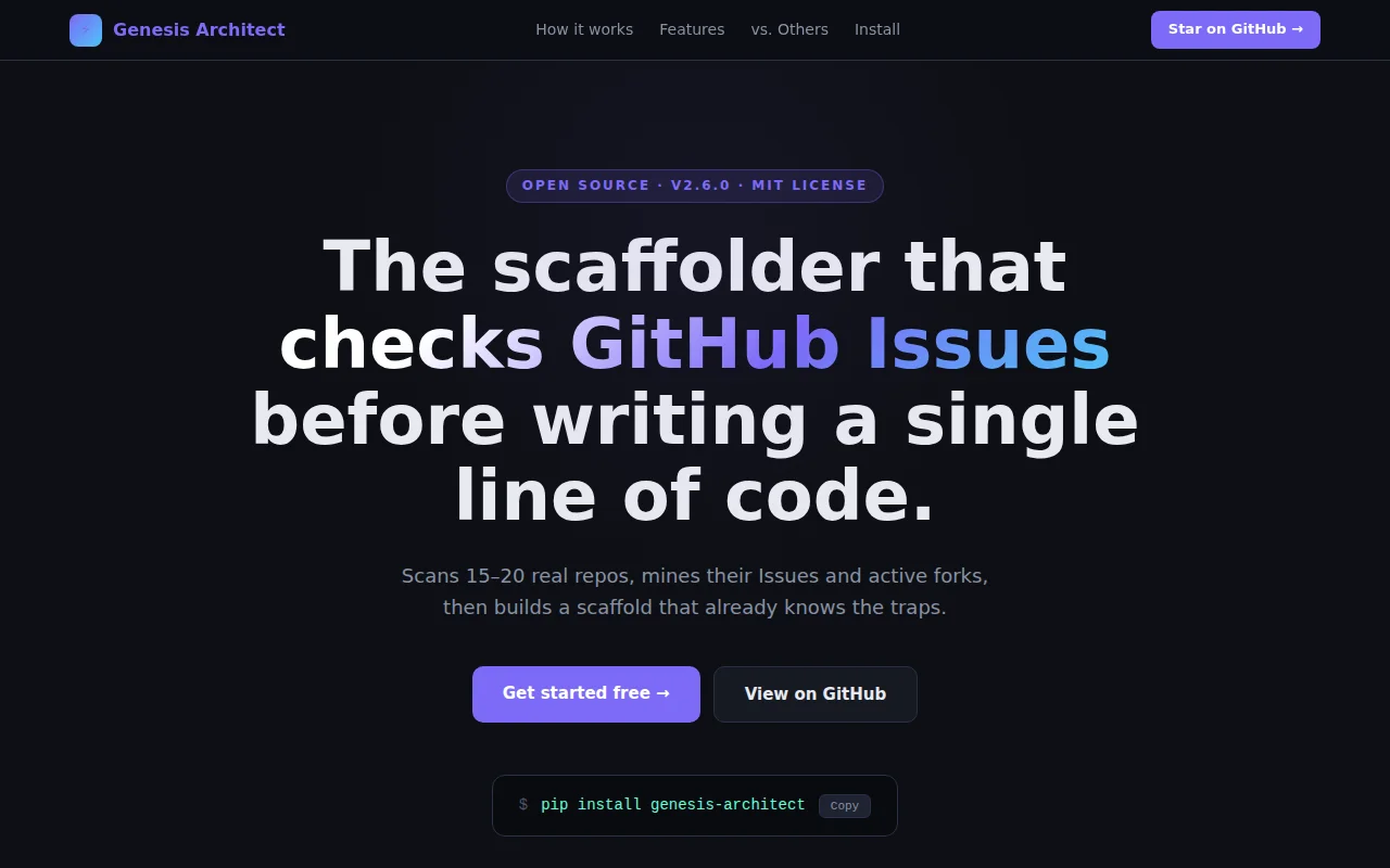 Genesis Architect – scans 20 GitHub repos before scaffolding