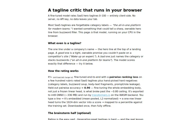 A SaaS tagline critic that runs in the browser