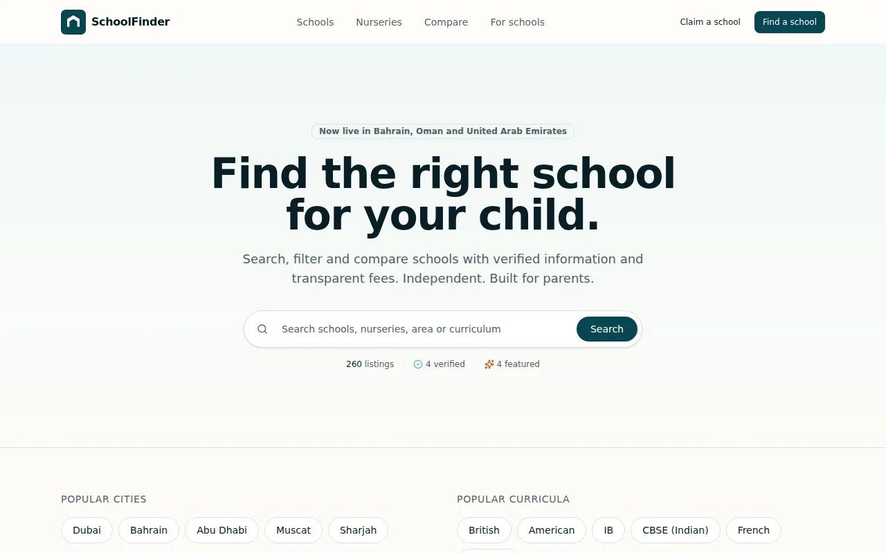 SchoolFinder – Independent schools directory for the Gulf region