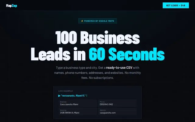 MapZap – pull 100 local business leads from Google Maps for $49