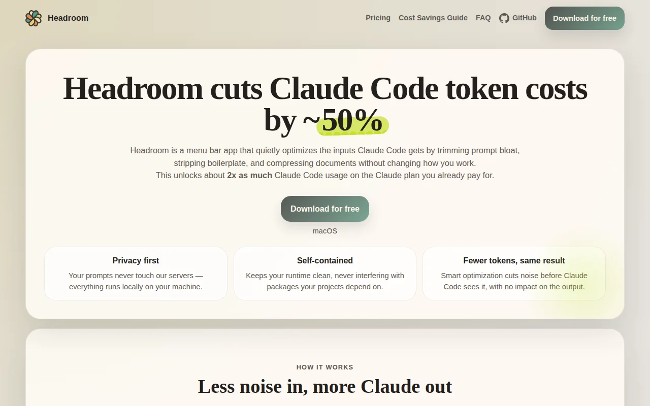 Reduce Claude Code token usage ~50% with Headroom