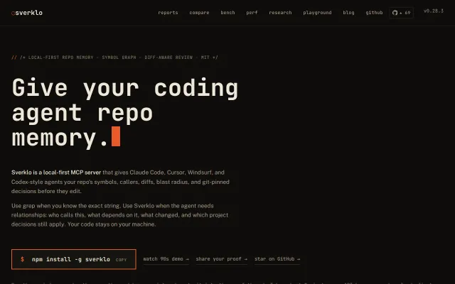 Sverklo – repo memory for coding agents