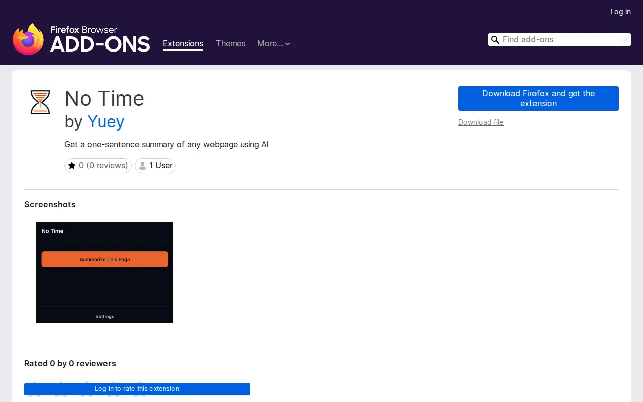 NoTime – a Firefox extension for one-sentence summaries