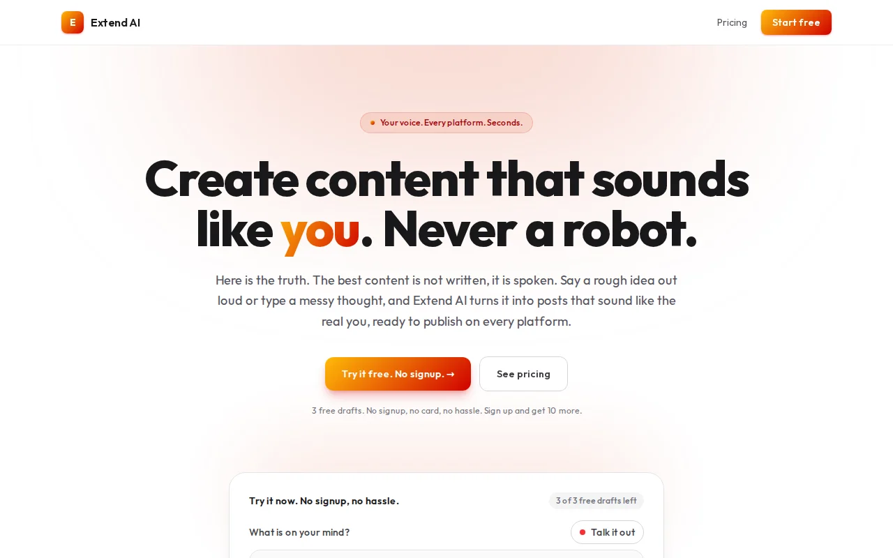 Extend AI turns a voice note into posts that sound like you
