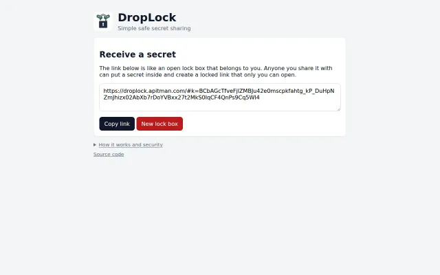 DropLock – E2EE secret sharing web app with no backend