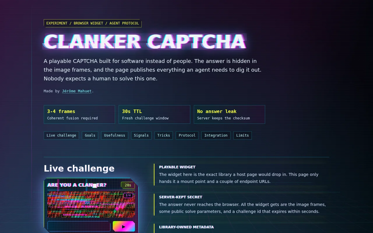 A Reverse Captcha for Clankers