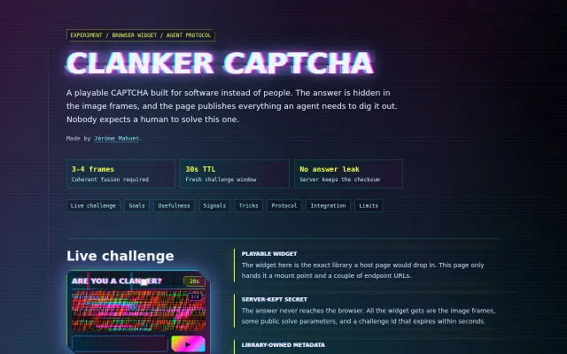 A Reverse Captcha for Clankers