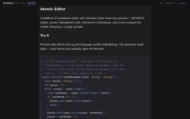 Atomic Editor – Obsidian-style live preview for CodeMirror 6