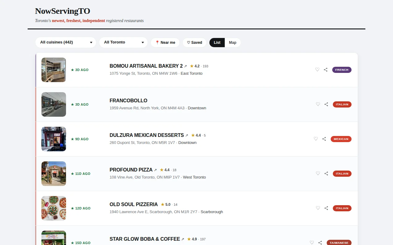 NowServingTO – Zero-DB restaurant directory using city open data