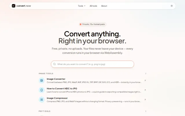 Convert.now – File conversion that never uploads your files (all WASM)