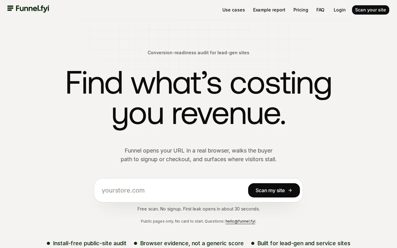 Funnel – Find a convesion leak on any landing page in 30 seconds
