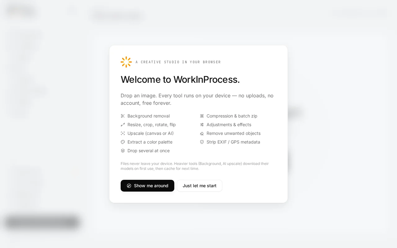 WorkInProcess – an image studio that runs in the browser tab