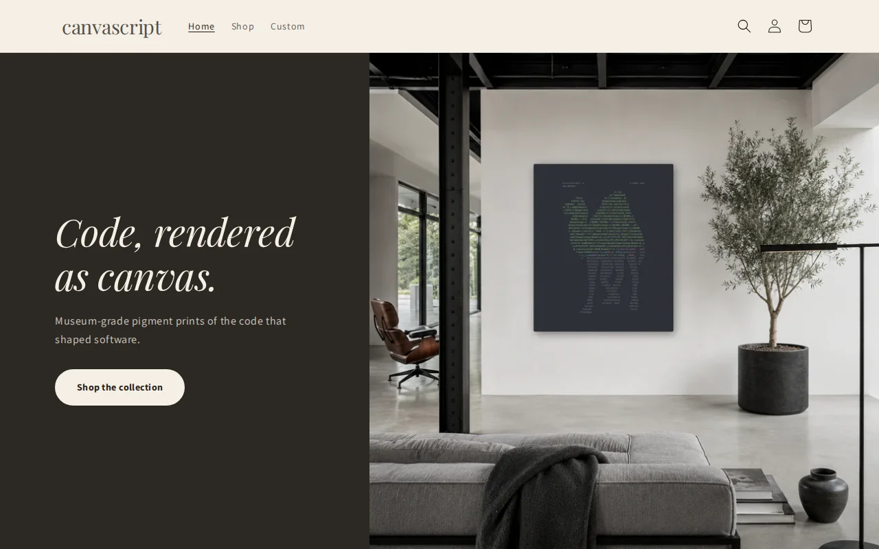 Canvascript – Canvas prints of source code