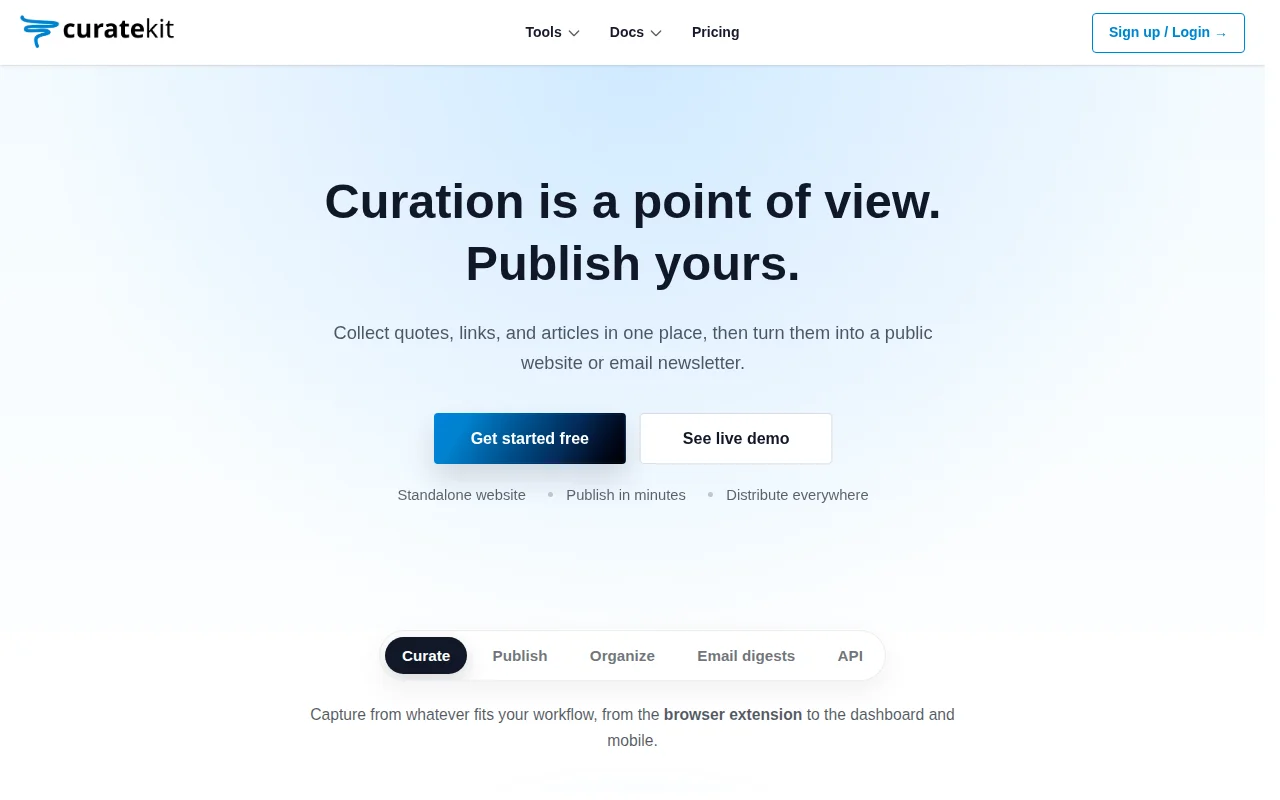 CurateKit: modern del.icio.us with custom domain, team and email digest