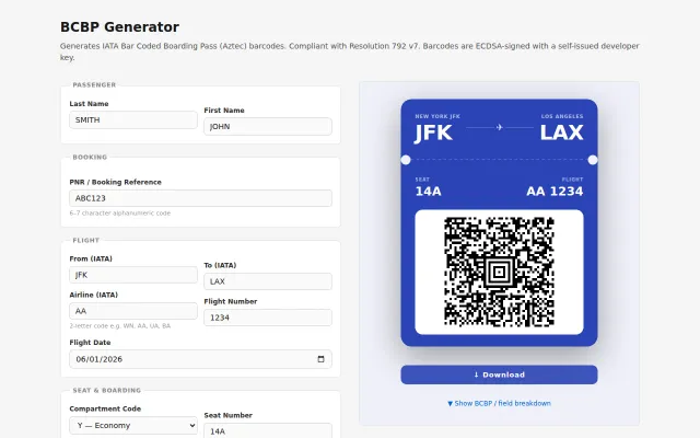QR Boarding Pass Generator++
