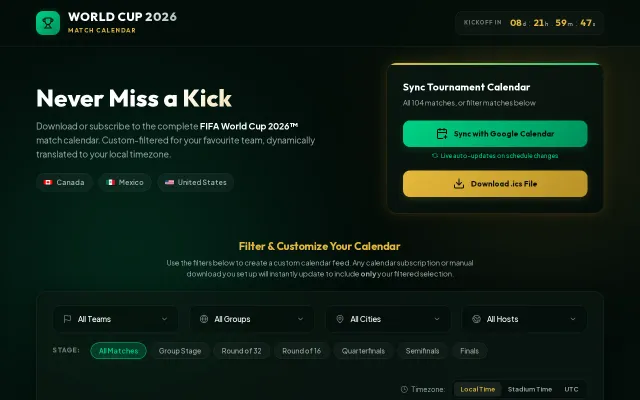 Filter World Cup matches and add them to your calendar
