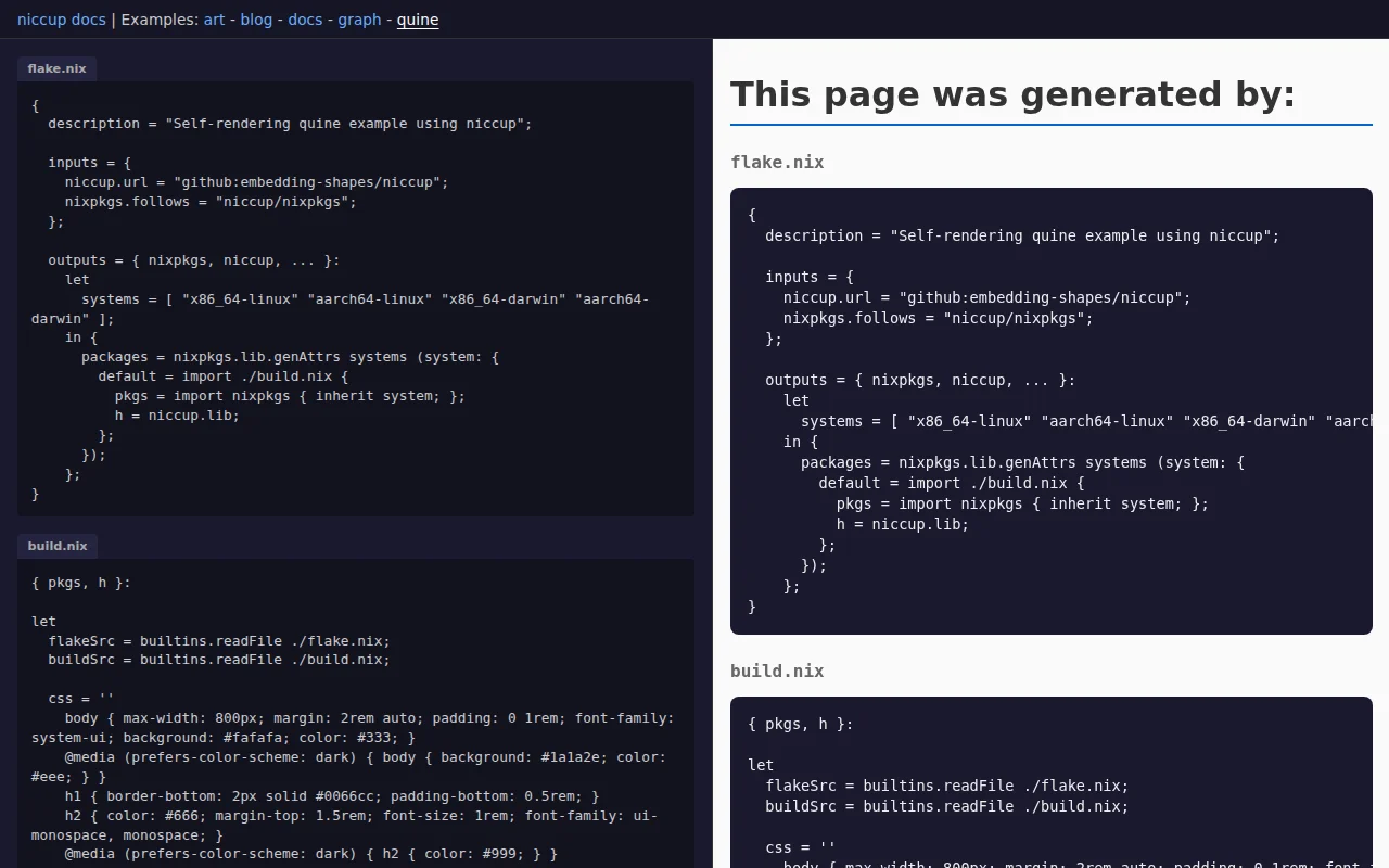A HTML Quine Made with Nix